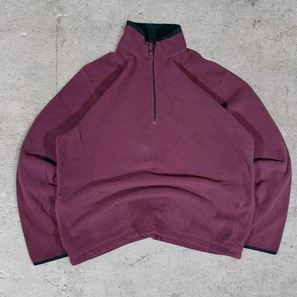 Mens vintage burgundy Old Navy Parka half zip fleece pullover - Picture 2 of 4